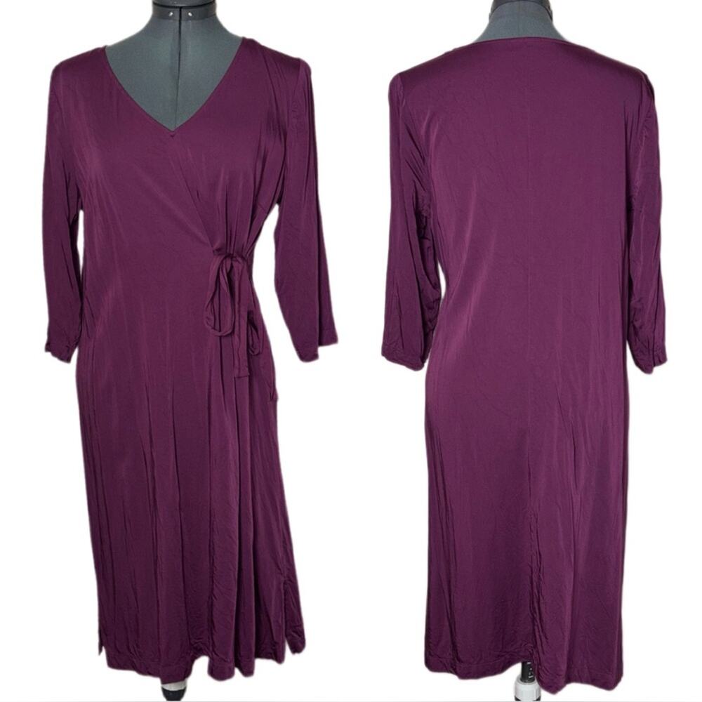 J. Jill Side Tie Dress 3/4 Sleeve V Neck Women's Medium Petite Wild berry Purple